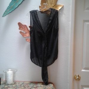 Sheer Swiss Dot Bow Tie Blouson Blouse